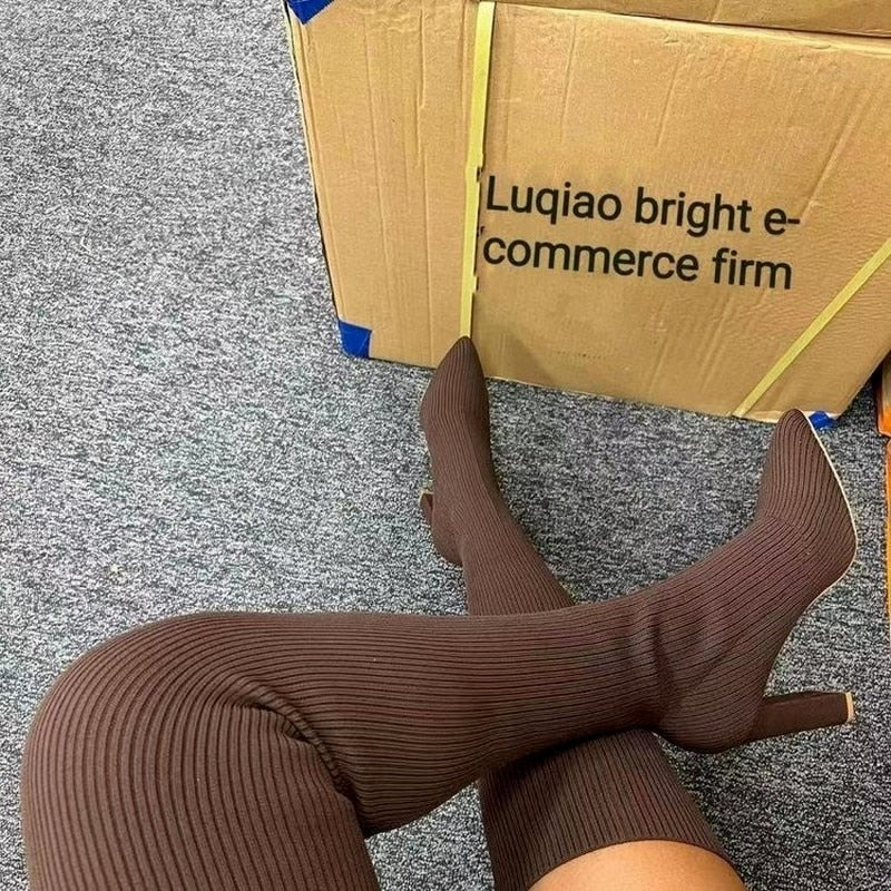 New Thigh Knitted Elastic Socks Long Boots