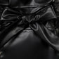 PU Leather Split Hem Tied Mini Bodycon Dress