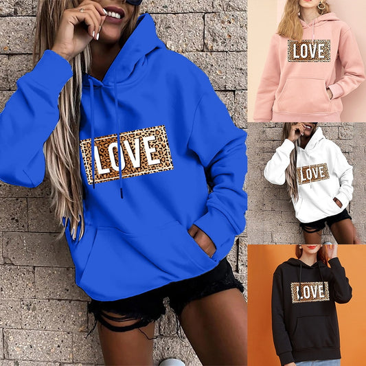 Love Leopard Print Hoodies Sweatshirt