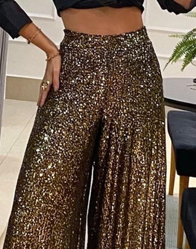 High Waist Sequin Long Loose Party Flared Pants