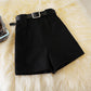 High Waisted Woolen Short with Belt for Women