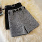 High Waisted Woolen Short with Belt for Women