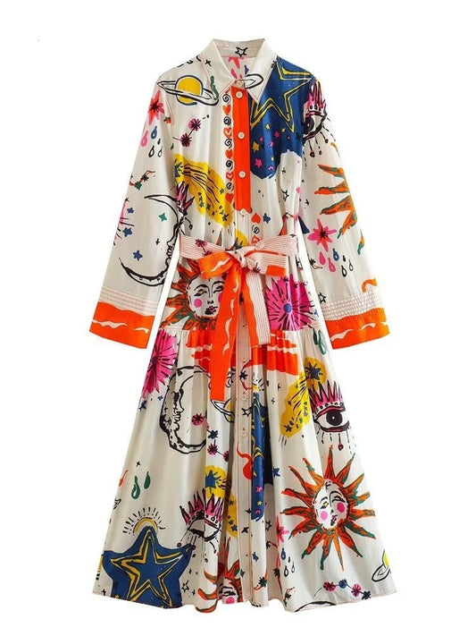 Vintage Graffiti Floral Print Dress