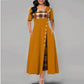 Fashion Half Sleeve Plaid Print Button Detail Maxi Dress