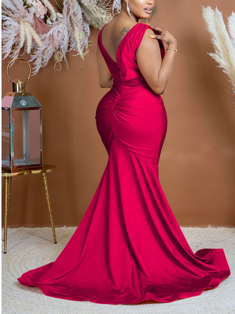 Elegant Evening Dress Long Party Gown Sexy Deep V Sleeveless Mermaid Bodycon Maxi