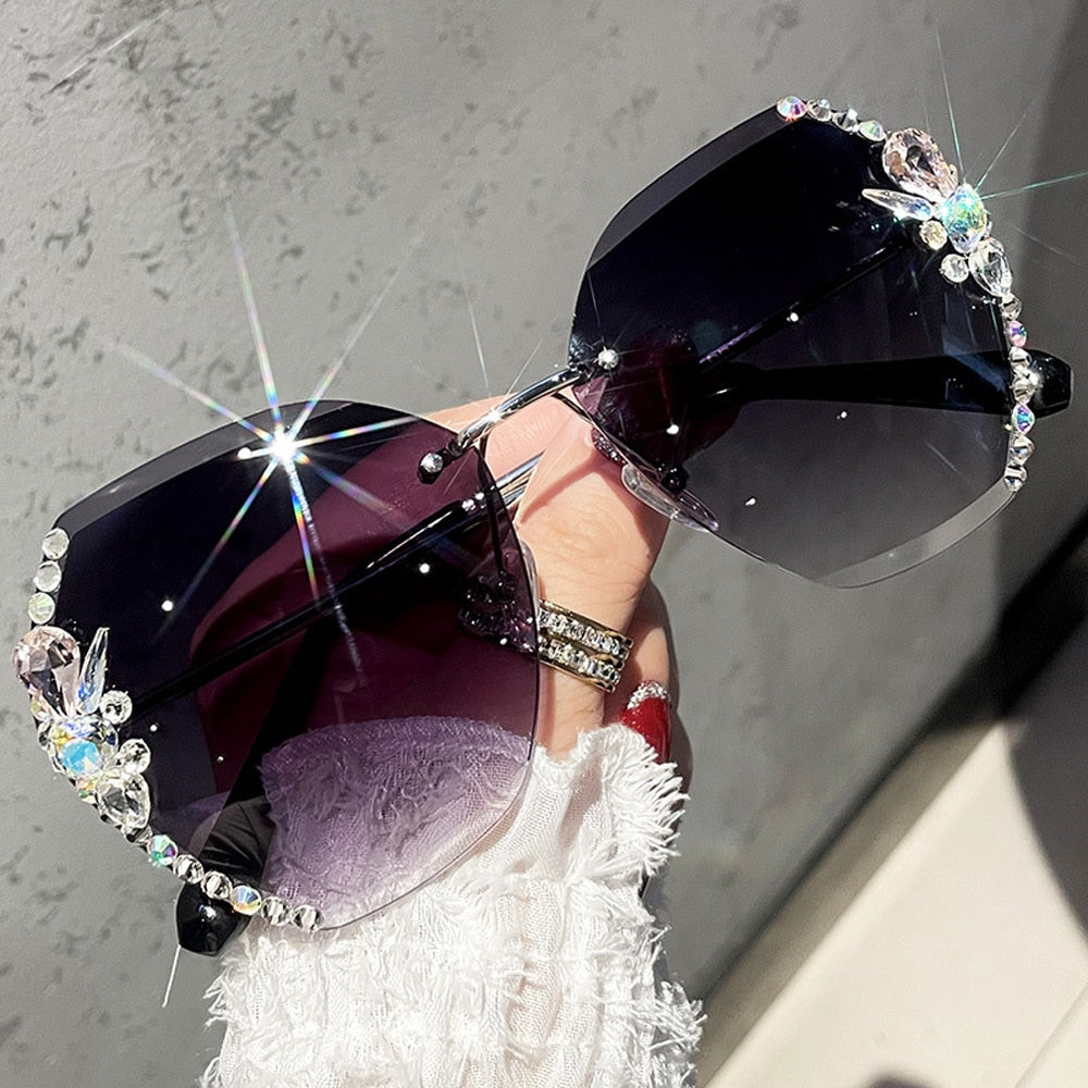 Luxury Brand Design Vintage Rimless Sunglasses Women Men Fashion Gradient