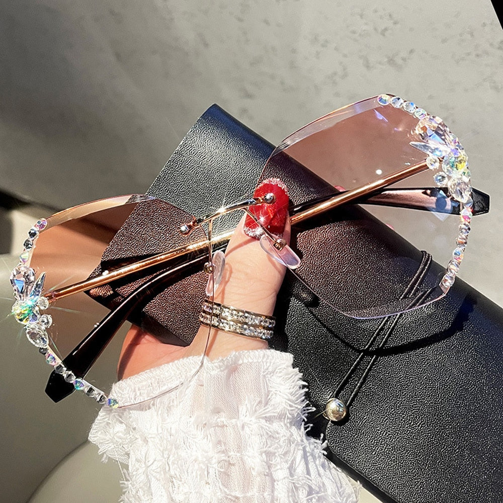 Luxury Brand Design Vintage Rimless Sunglasses Women Men Fashion Gradient