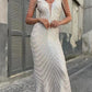 Women Beading Dress Long Prom Dress Deep V