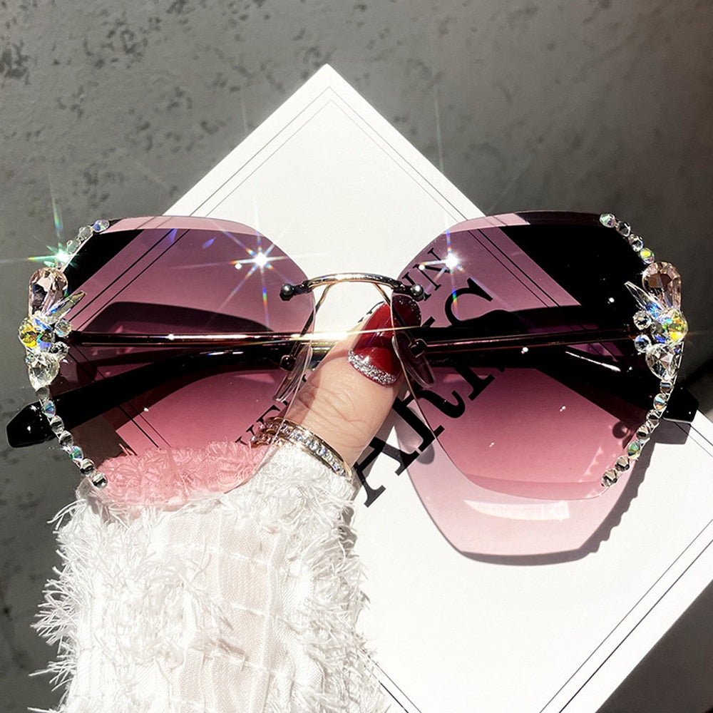 Luxury Brand Design Vintage Rimless Sunglasses Women Men Fashion Gradient