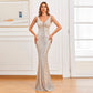 Women Beading Dress Long Prom Dress Deep V
