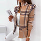 Elegant Long Sleeve Ruffle Plaid Print Zipper Top Jacket Coat