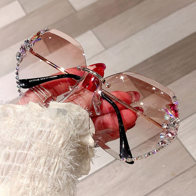 Luxury Brand Design Vintage Rimless Sunglasses Women Men Fashion Gradient