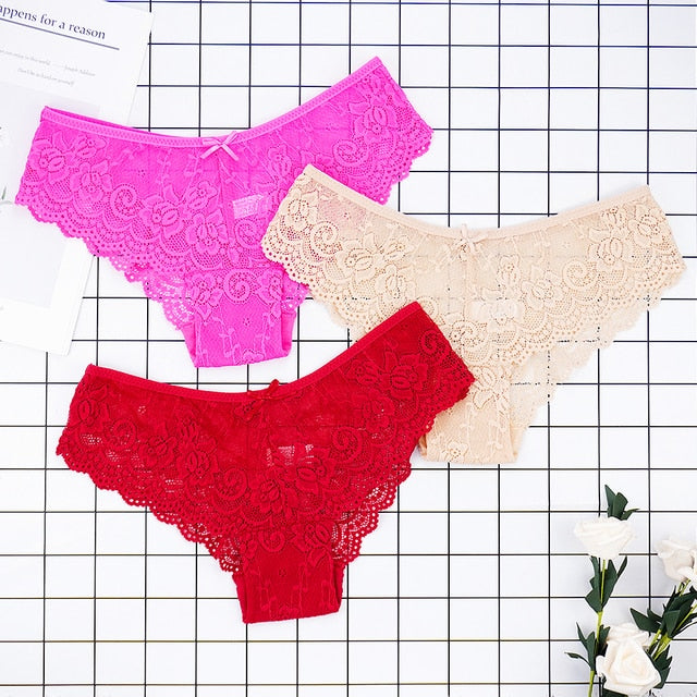3pcs Women Sexy Full Lace Panties