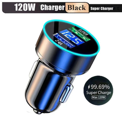 Dual Port USB Car Charger 120W Super Fast Charging Adapter