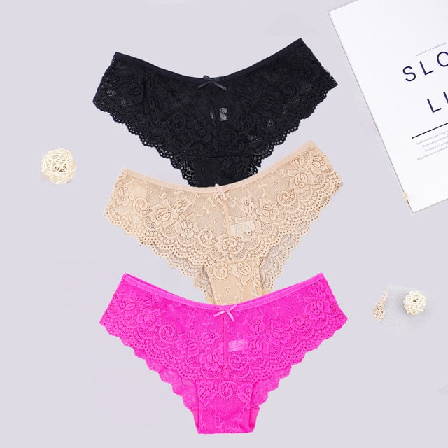 3pcs Women Sexy Full Lace Panties