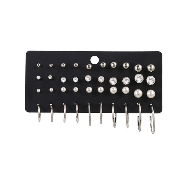 Pearl Crystal Stud Earrings Set For Women
