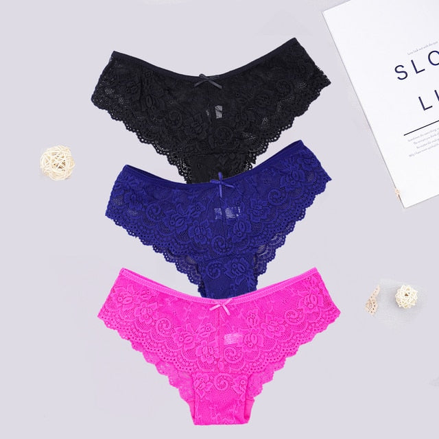 3pcs Women Sexy Full Lace Panties