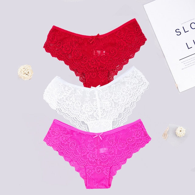 3pcs Women Sexy Full Lace Panties
