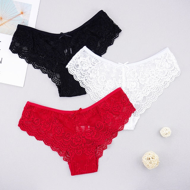 3pcs Women Sexy Full Lace Panties