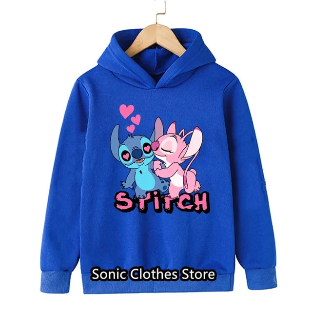 90s Y2k Anime Disney Stitch Hoodie Girls Children Cartoon Clothes Kid Boys Lilo Stitch Sweatshirt Manga Hoody Baby Casual Top