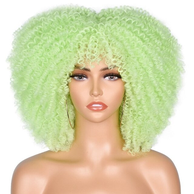 Short Hair Afro Kinky Curly Synthetic Wig With Bangs