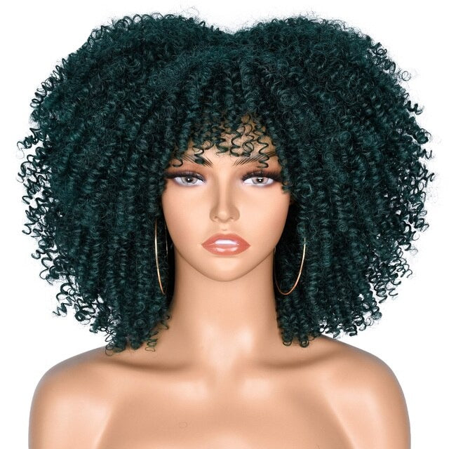 Short Hair Afro Kinky Curly Synthetic Wig With Bangs