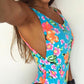 Printing Floral Monokini Backless V neck with Push Up Padded- Swimwear
