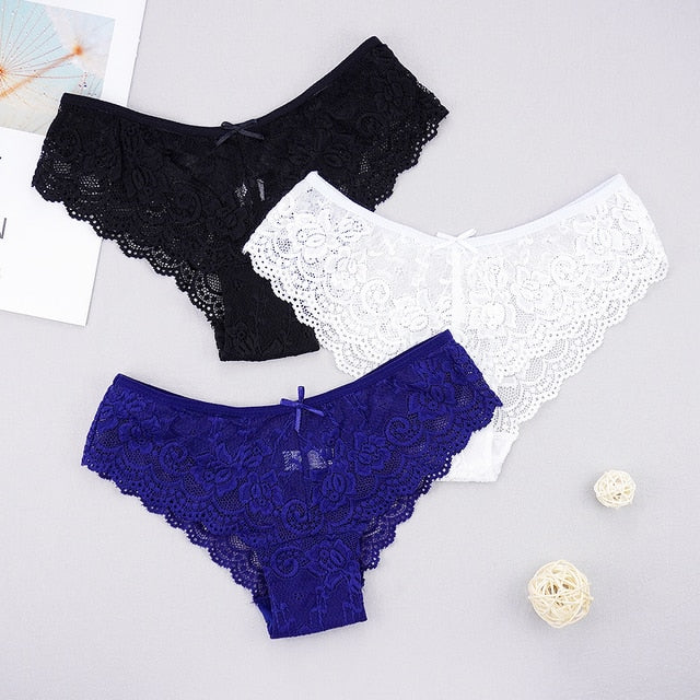 3pcs Women Sexy Full Lace Panties