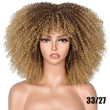 Short Hair Afro Kinky Curly Synthetic Wig With Bangs