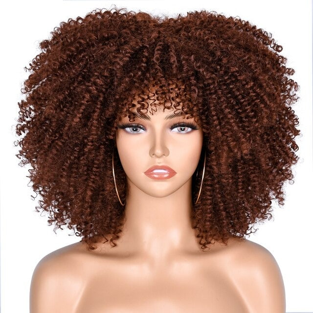 Short Hair Afro Kinky Curly Synthetic Wig With Bangs