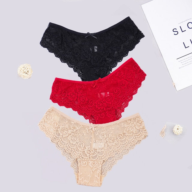 3pcs Women Sexy Full Lace Panties