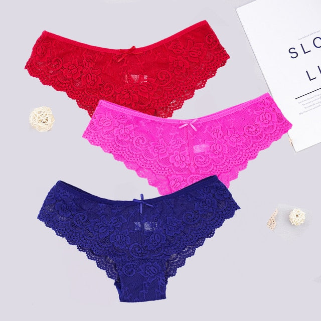 3pcs Women Sexy Full Lace Panties