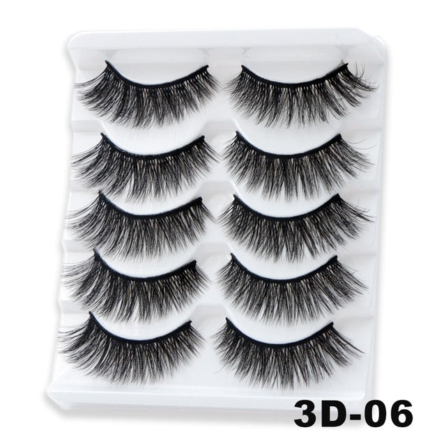 Natural False Eyelashes 5 Pairs Dramatic 3D Mink Lashes