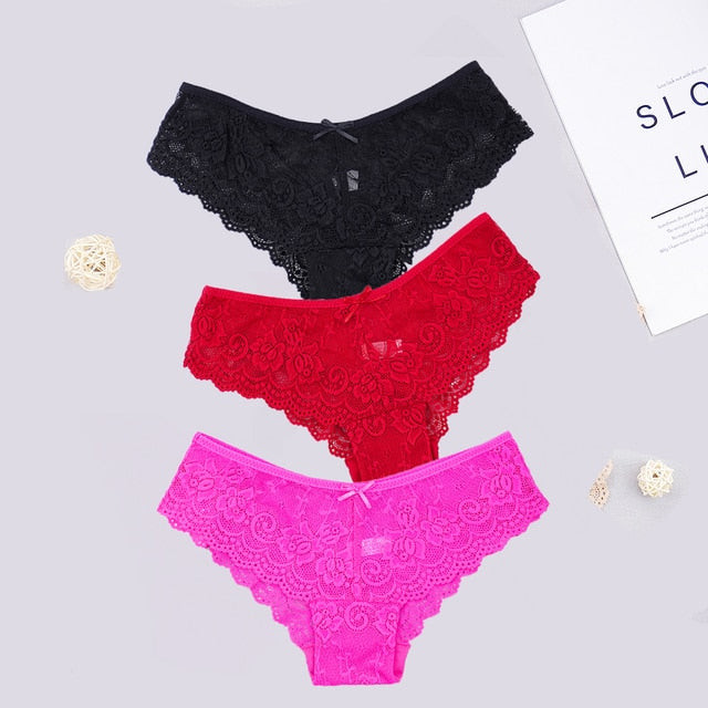 3pcs Women Sexy Full Lace Panties