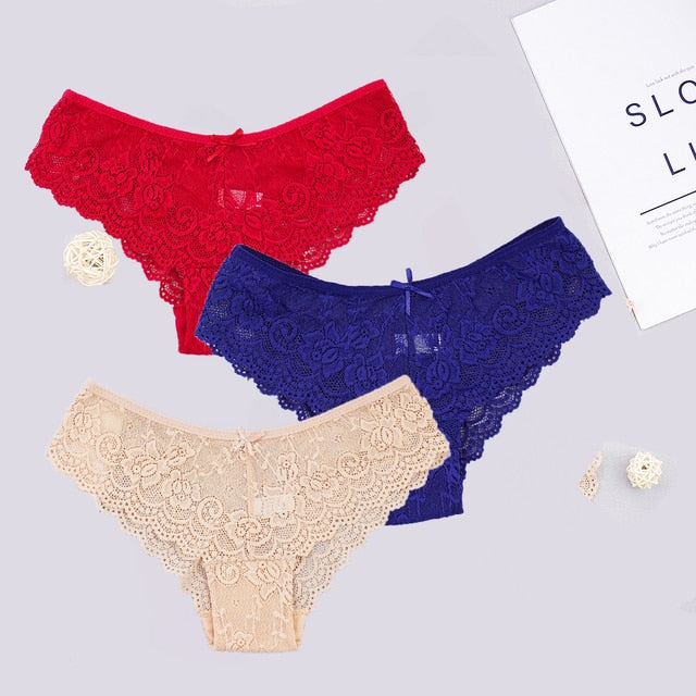 3pcs Women Sexy Full Lace Panties