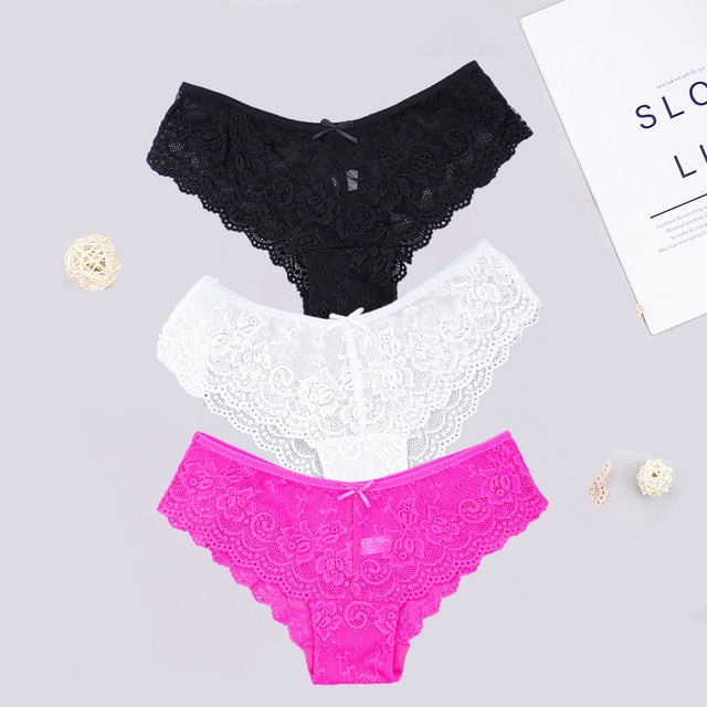 3pcs Women Sexy Full Lace Panties