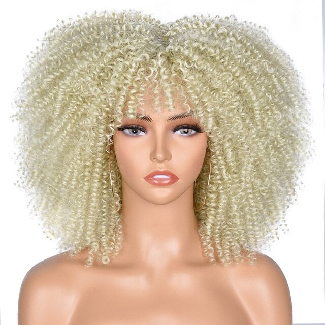 Short Hair Afro Kinky Curly Synthetic Wig With Bangs