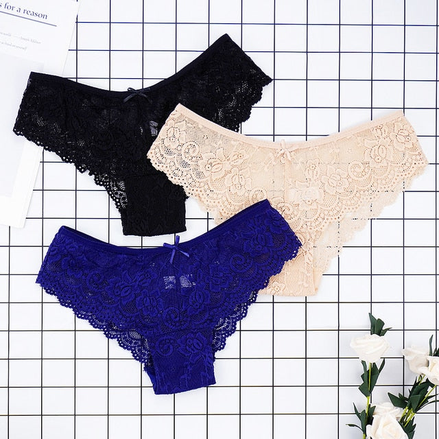 3pcs Women Sexy Full Lace Panties