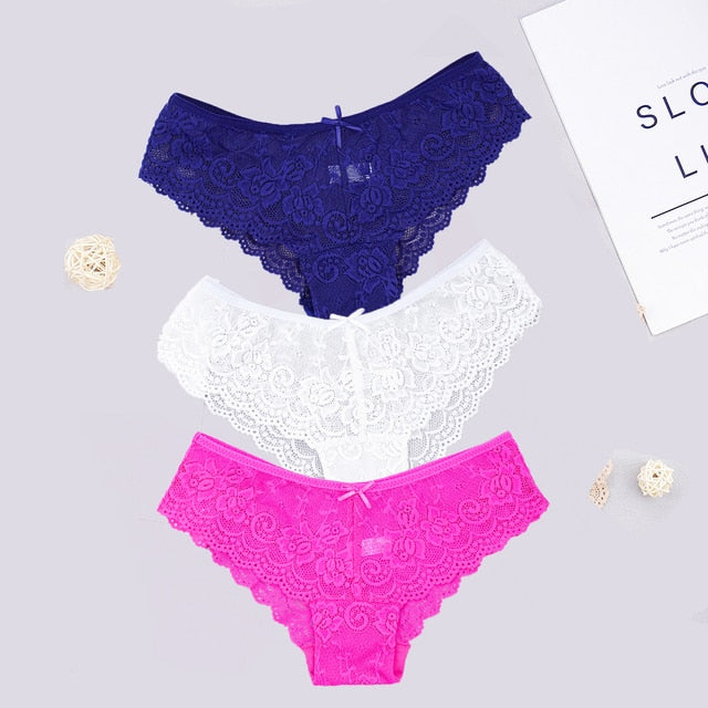 3pcs Women Sexy Full Lace Panties