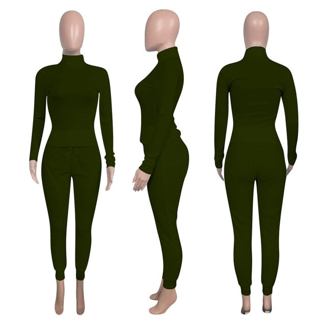Turtleneck Top And Pants Two Piece Set