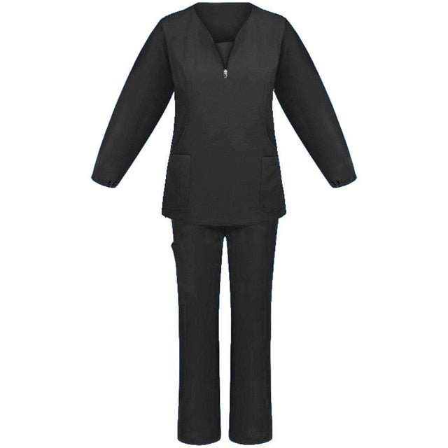V neck Zipper Scrub Uniform Set
