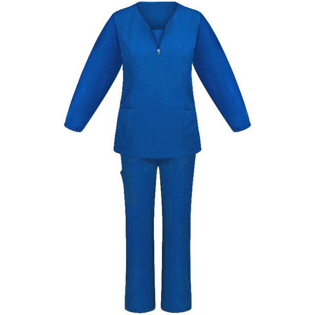 V neck Zipper Scrub Uniform Set