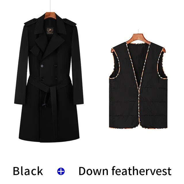 Cotton trench coat for men with double breasted British fashion coffee men's down jacket