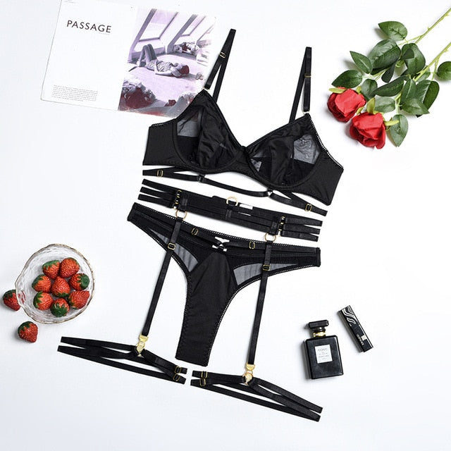 Lace Patchwork Garter Exotic Lingerie Sexy Set