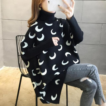 One Size Turtleneck cape moon Sweater for Women