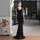 Women Beading Dress Long Prom Dress Deep V