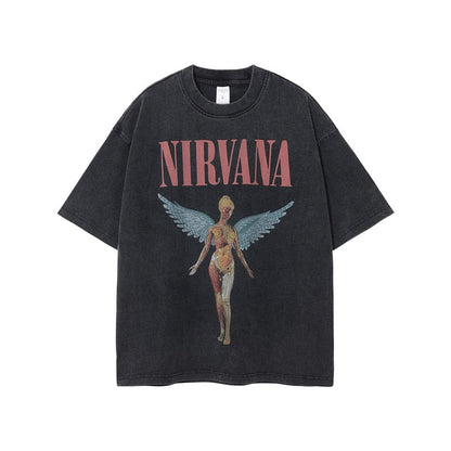 Angel Print Oversized Tshirt Vintage Top