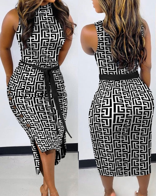 Mock Neck Sleeveless Bodycon Party Dress