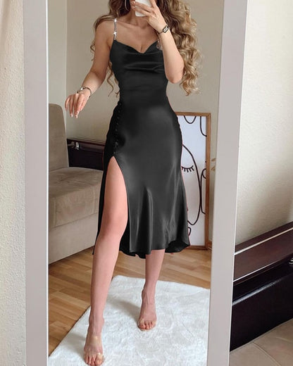 Strap High Slit Mid Party Dress