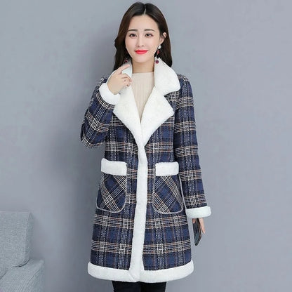 Warm Loose Plaid Long Jacket for Women